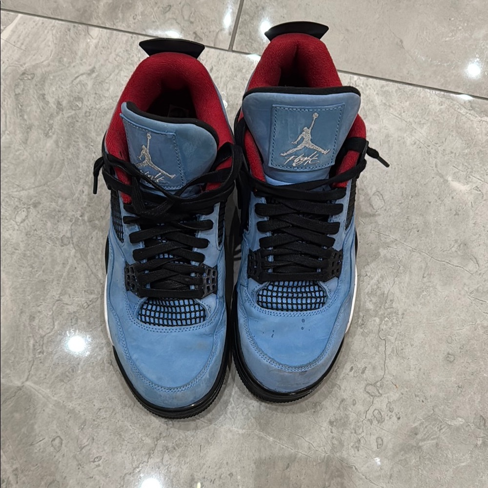 Travis Scott Light Blue and Red Sneakers